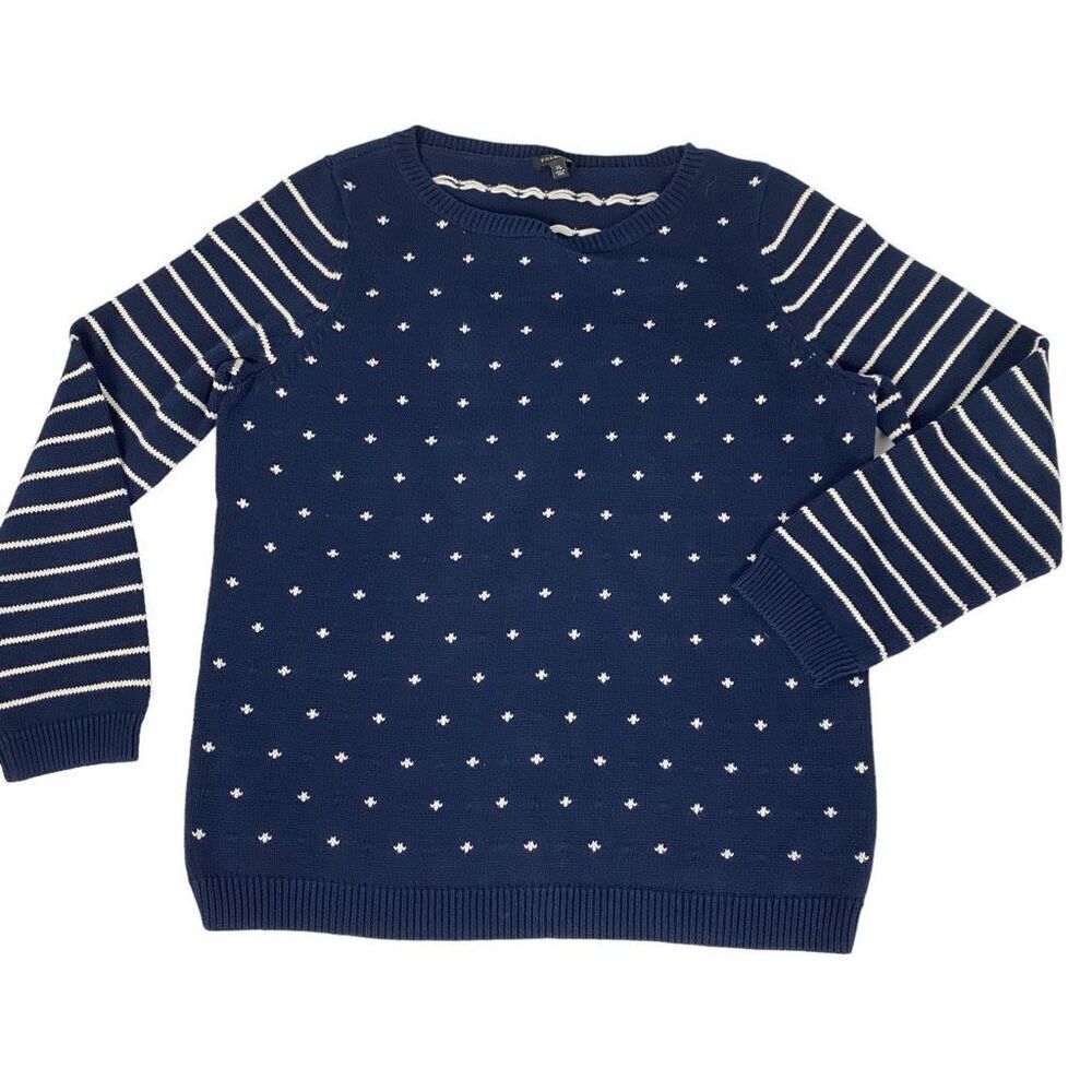 Talbots Women's Navy & White Long Sleeve Pullover Sweater XL